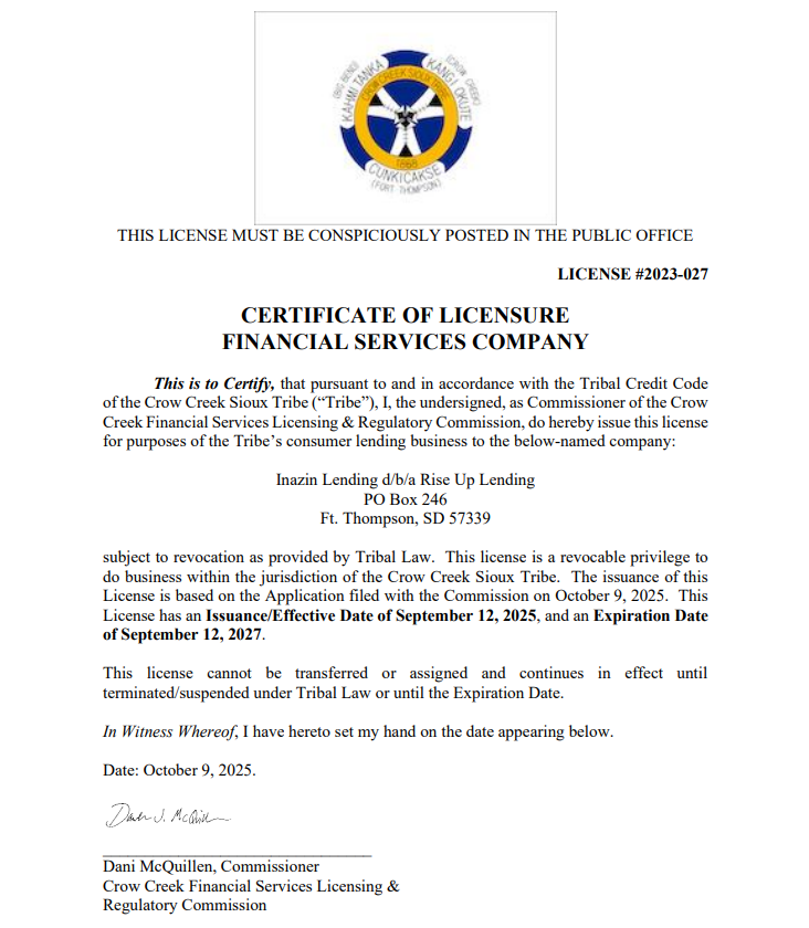 Certificate of Licensure